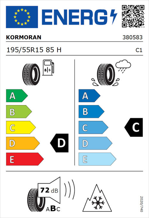 Tyre Label for Kormoran Snow 195/55R15 85H