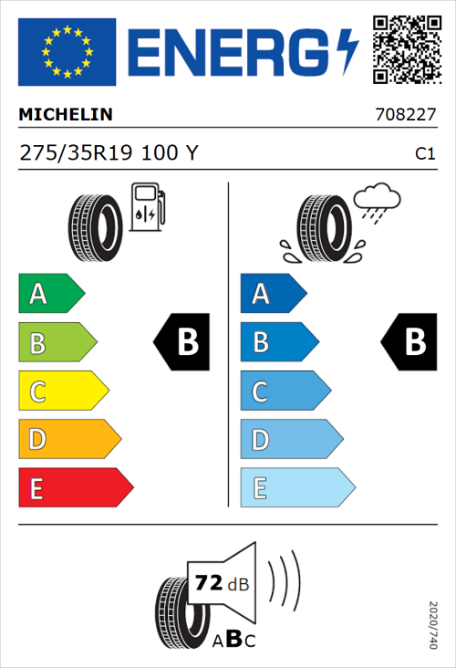 Tyre Label for Michelin Pilot Sport 4 (Zero Pressure) 275/35R19 100Y