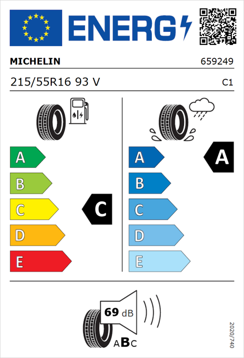 Tyre Label for Michelin Primacy 4+ 215/55R16 93V