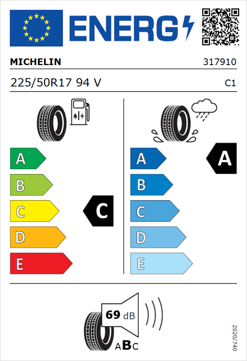 Tyre Label for Michelin Primacy 4+ 225/50R17 94V