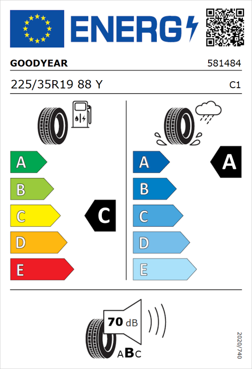 Tyre Label for Goodyear Eagle F1 Asymmetric 6 225/35R19 88Y