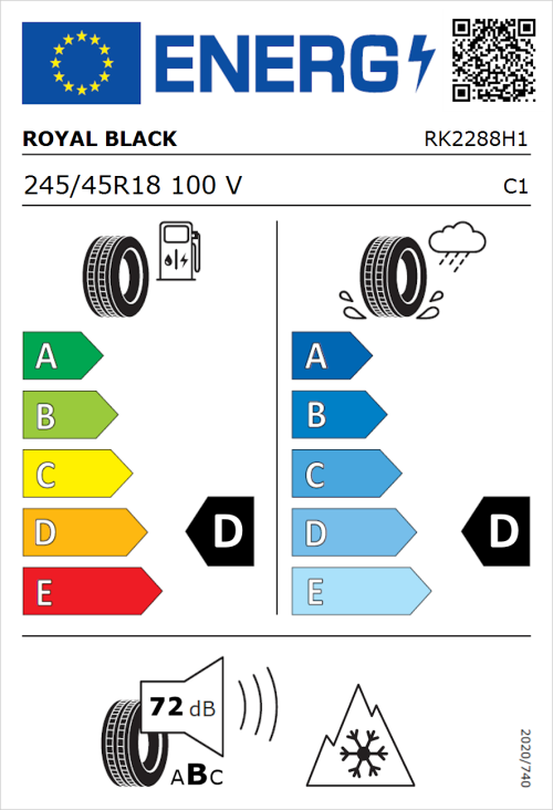 Tyre Label for Royal Black Winter 245/45R18 100V