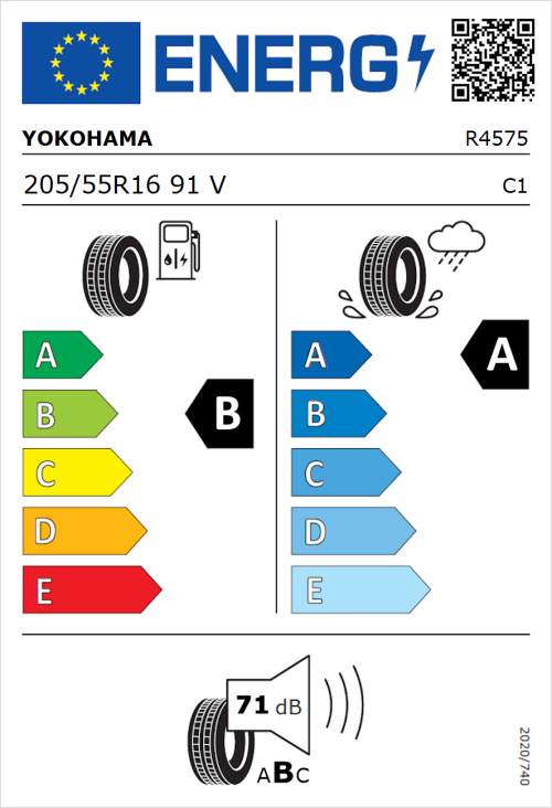 Tyre Label for Yokohama Bluearth-GT AE51 205/55R16 91V