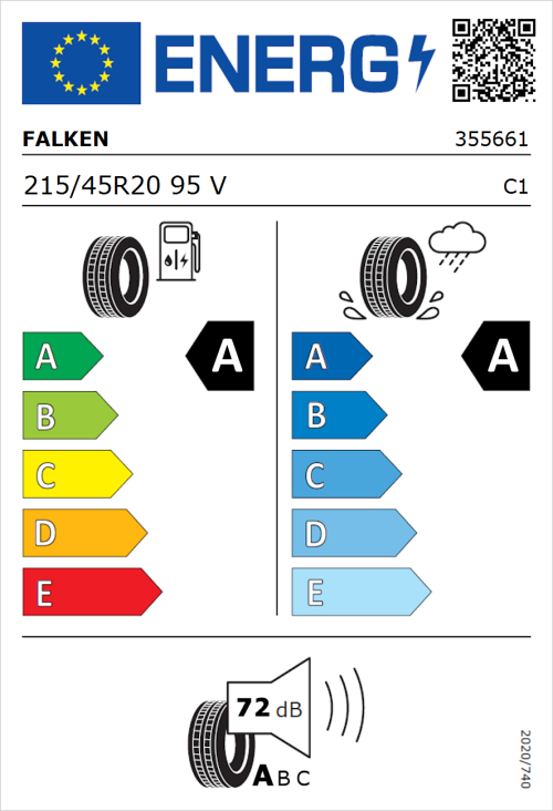 Tyre Label for Falken E.Ziex 215/45R20 95V