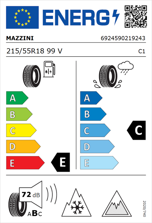 Tyre Label for Mazzini Versat-AS8 215/55R18 99V