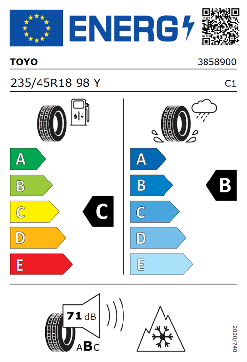 Tyre Label for Toyo Celcius AS2 235/45R18 98Y