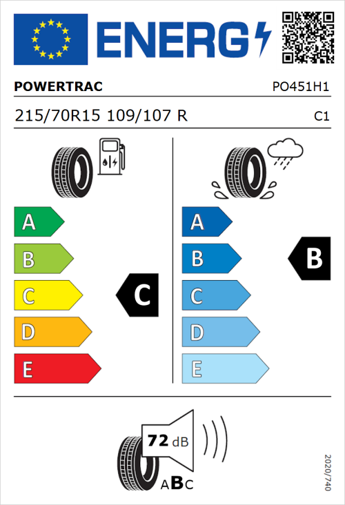 Tyre Label for Powertrac Van Tour 215/70R15 109/107R