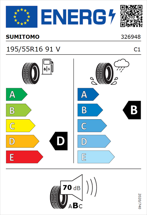 Tyre Label for Sumitomo BC100 195/55R16 91V
