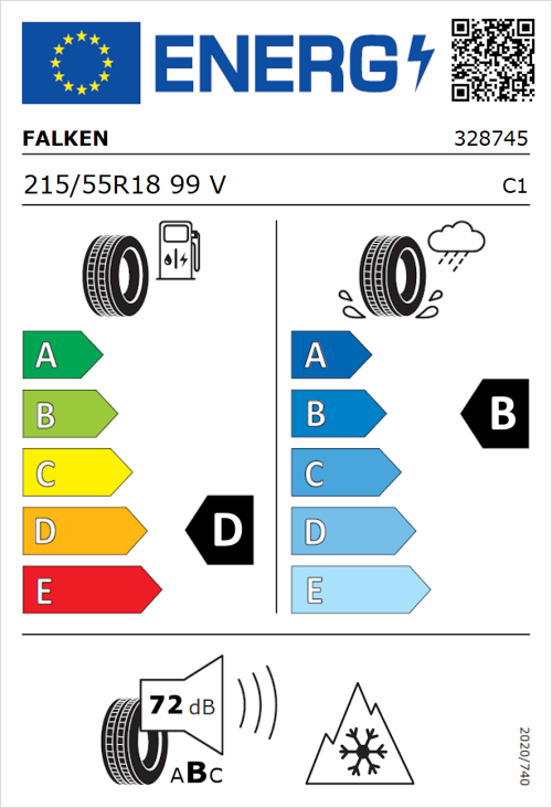 Tyre Label for Falken Eurowinter HS01 SUV 215/55R18 99V